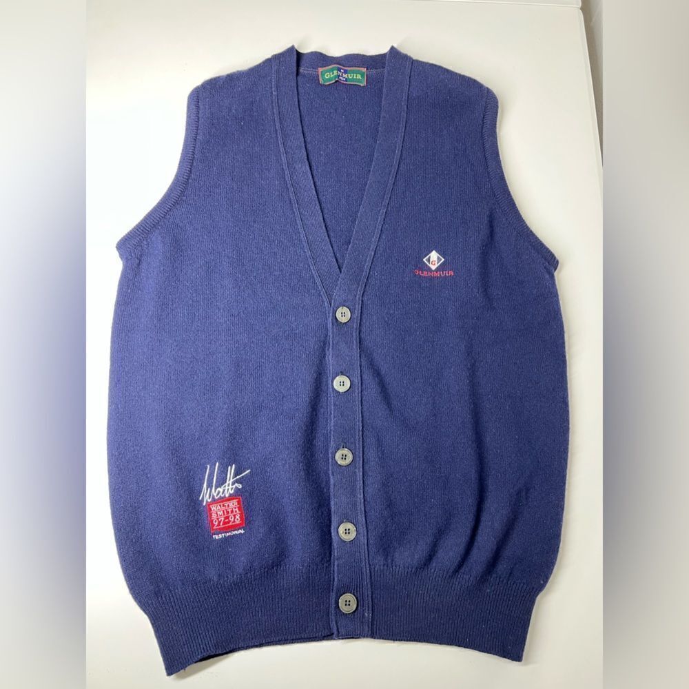 Glenmuir Pure Wool Vintage Blue Men’s Vest Button Down Size M Embroidered Logo